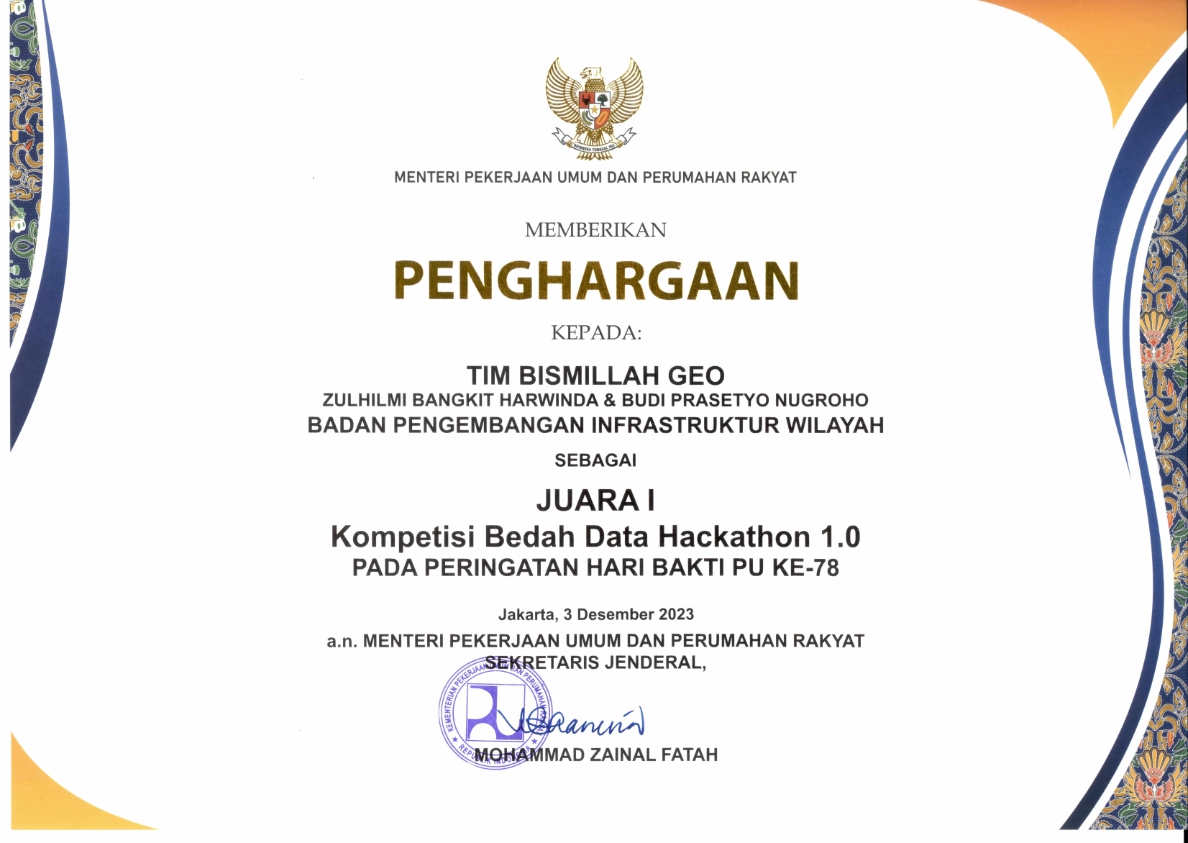 First Winner — Hackathon Data, Ministry of PUPR